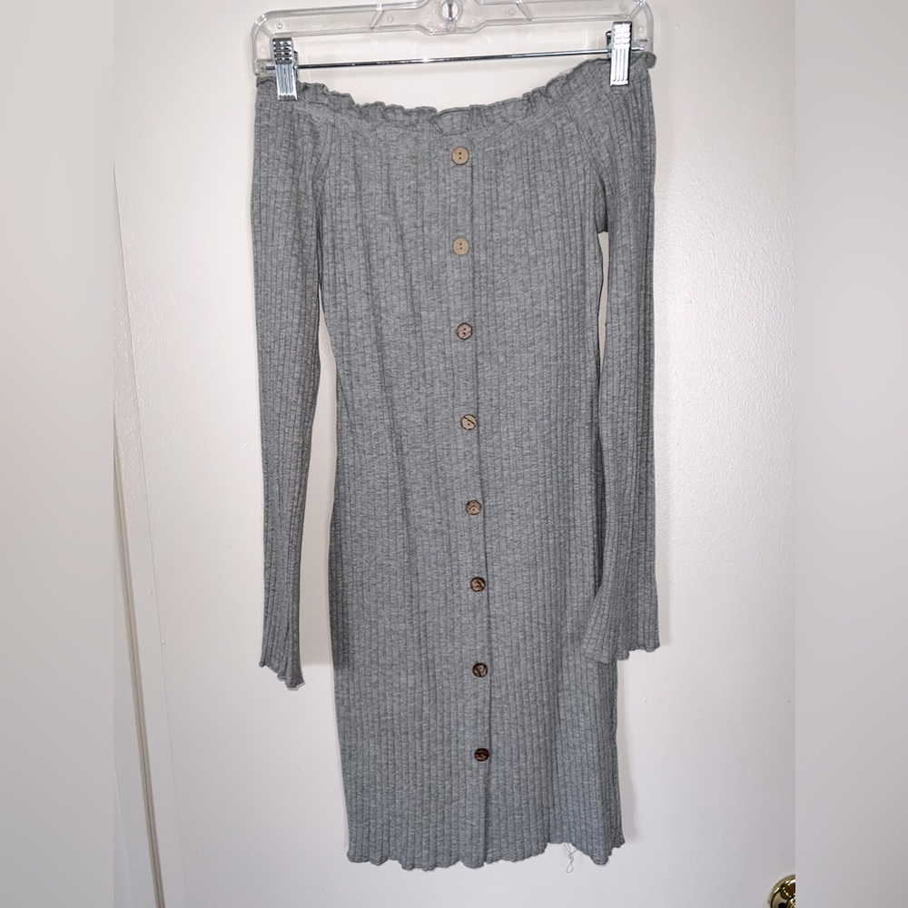 Mini fitted off the shoulder sweater dress